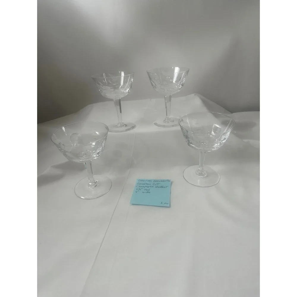 Orrefors Bernadotte Geometric Cut Crystal Champagne Sherbet Glasses Set of 4‎